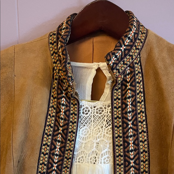 Talbots Tan Suede Embroidered Trim Long Coat - Picture 4 of 6